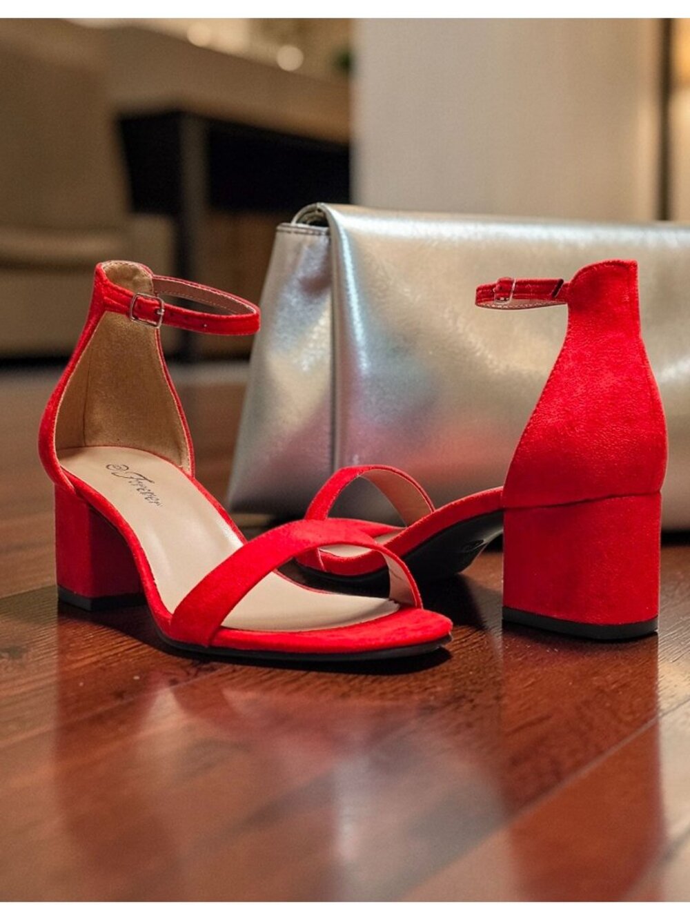 Red Block Heel Sandals With Ankle Strap  Womens Shoes Open Toe Design Elegant & - Picture 7 of 14